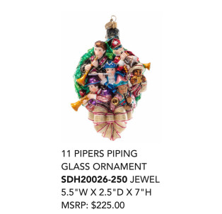 11 PIPERS PIPING GLASS ORNAMENT 