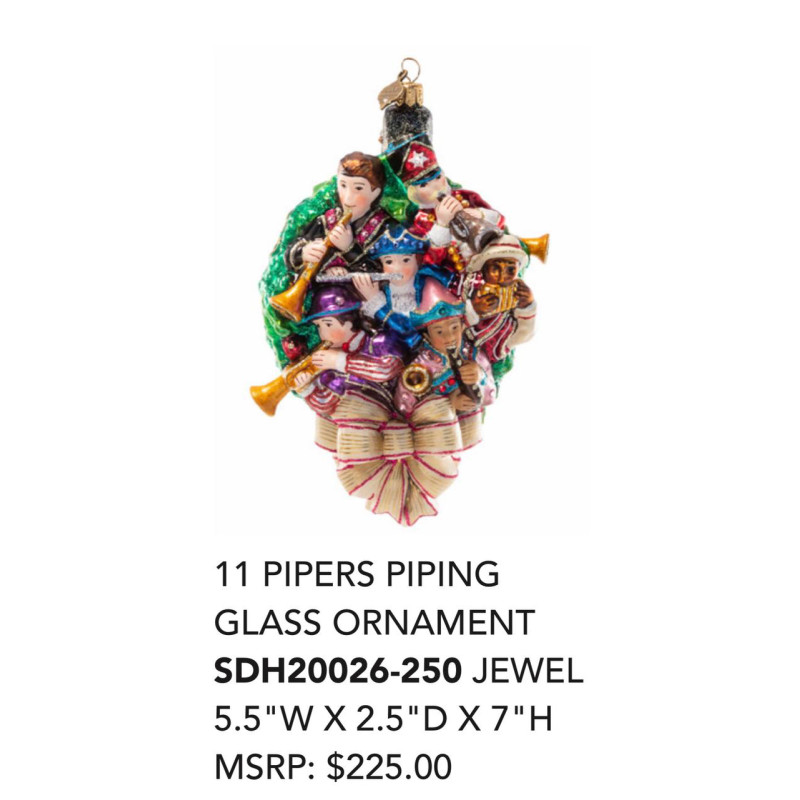 11 PIPERS PIPING GLASS ORNAMENT 